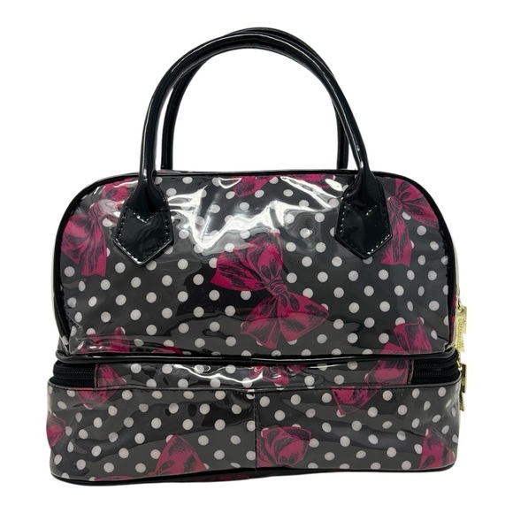 Betsey Johnson Gray and Pink Polka Dot Cosmetic Bag - Picture 3 of 12